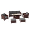 Sonkuki 6 Pieces Patio Sofa with Rectangle Fire Pit Table and Ottomans, Wicker Conversation Couch, Navy Blue Cushion - 2 of 4