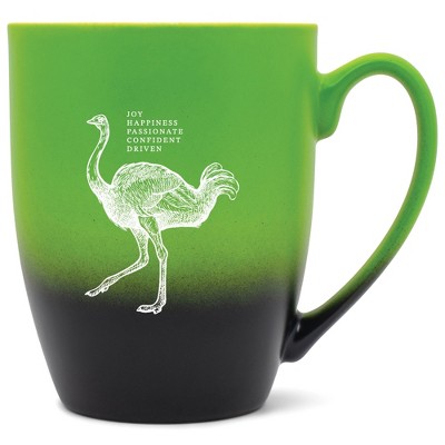 Elanze Designs 12 Ounce Ceramic Decorative Laser Engraved Giftable Novelty Tea Coffee Cup Mug Green and Black Ostrich Joy Passionate Confident Driven