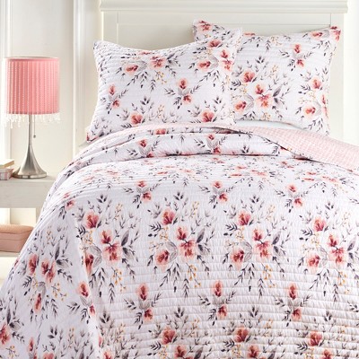 Pink Floral Reversible Microfiber Twin Quilt Set