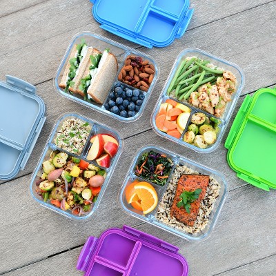 Gray Glass Leak-Proof Bento Lunch Box with Plastic Lid