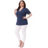 Women's Plus Size Summer V Neck Short Sleeve Elegant Lace Ribbed Knit Tunic Blouse - Agnes Orinda - 3 of 4