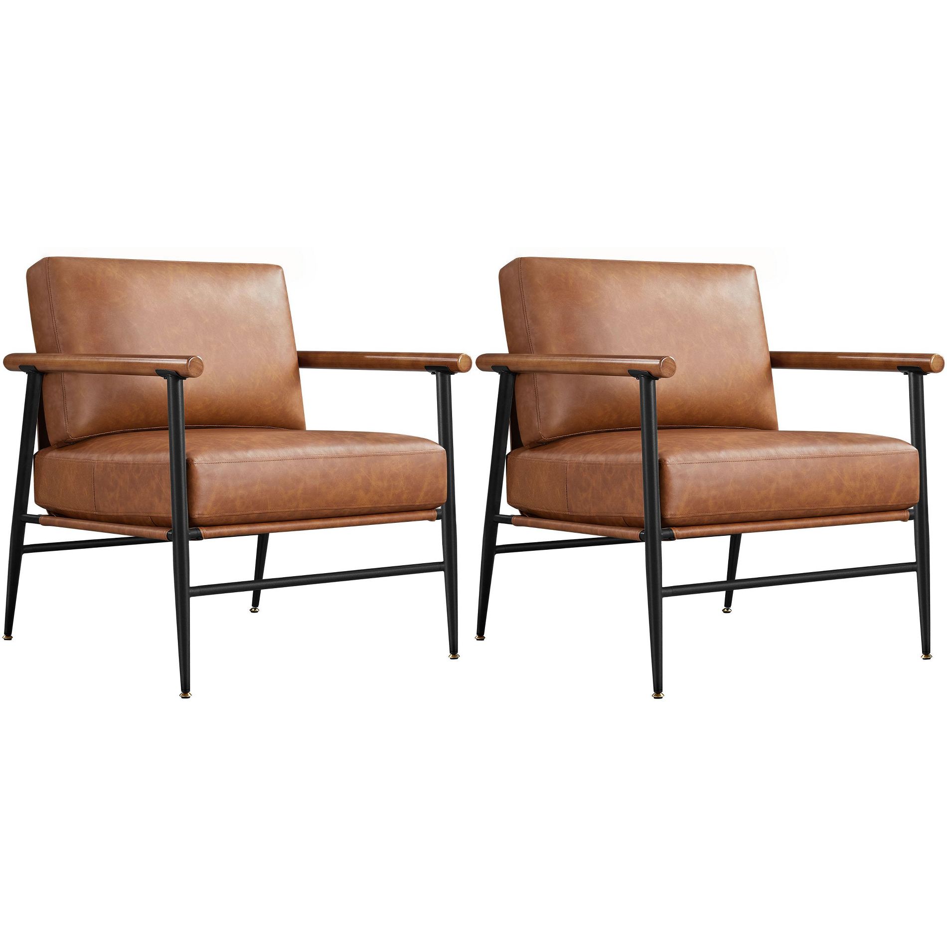 Yaheetech Set of 2 Mid-century Accent Chairs Lounge Chairs with Metal Frame, Retro Brown
