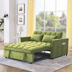 3-in-1 Velvet Sleeper Sofa with Convertible Sofa, 3-Position Adjustable Backrest, 2-Seater Sectional, Two Side Pockets, 2 Pillows - 1 of 4