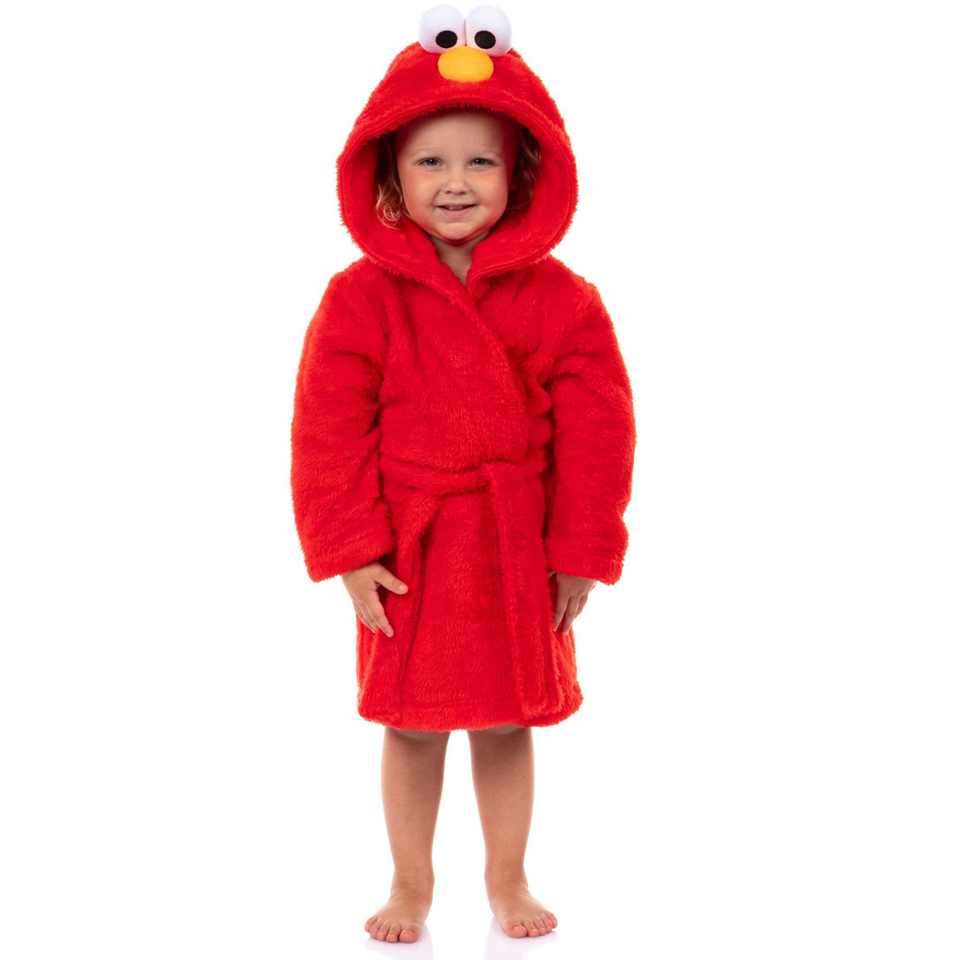 Sesame Street Toddler Robe Elmo Plush Faux Fur Hooded Bathrobe