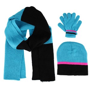 Connex Gear Girl's 8 - 16 Stripe Hat Scarf and Gloves 3 Piece Winter Set - 1 of 4