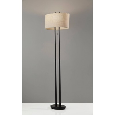 Set of 2 Antique Bronze Floor Lamps with Taupe Textured Shades