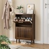 Shoe Cabinet with Flip Drawers, Entryway Shoe Organizer for Hallway or Foyer, Walnut Slim Storage Cabinet with Modern Fence Design-The Pop Home - 2 of 4