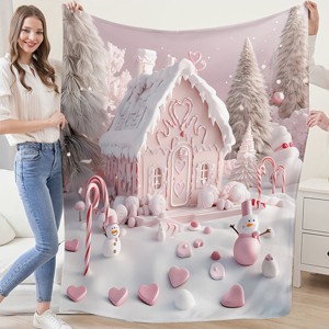 Cozy Pink Christmas Tree & Snowman Throw Blanket - Perfect for Bed, Couch, and Home Decor - Ideal Xmas Gift, Christmas Decor. - 1 of 4