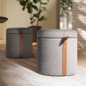 NicBex Storage Bench 14" Round Upholstered Storage Ottoman with Fabric Accent for Bedroom and Entryway - 1 of 4