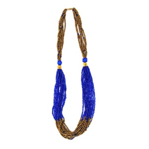 Slickblue Artisan Crafted Multi-Strand Bead Necklace – 22-Inch Unique Jewelry in Brown & Blue or Brown & White - 1 of 4