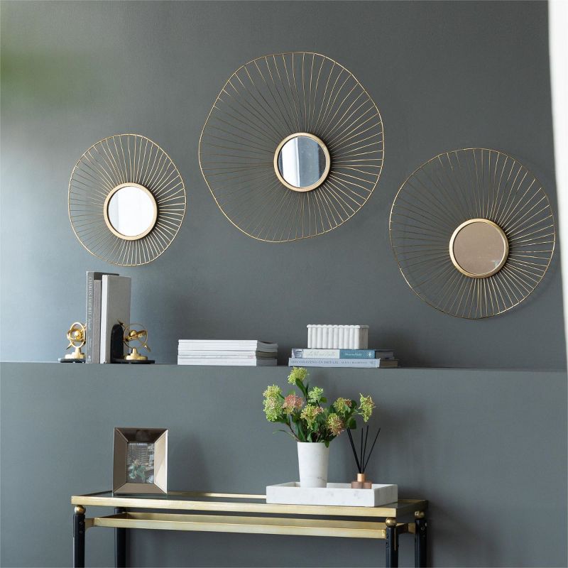 Set of 3 Wall Mirror Abstract designed Wall mirrors with Frame for Home & Office,Top of Sideboard L:26x5x25.5" M:22x3.5x22" S:18x2.5x18"-The Pop Home, 1 of 9