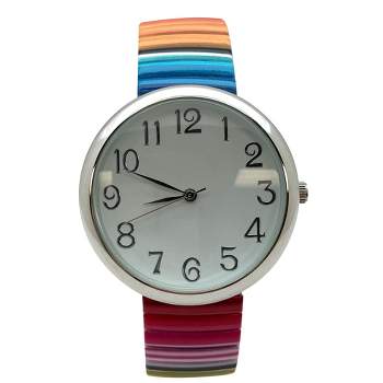 Olivia Pratt Big Dial Easy Reader Watch Printed Elastic Stretch Band Wristwatch Women Watch