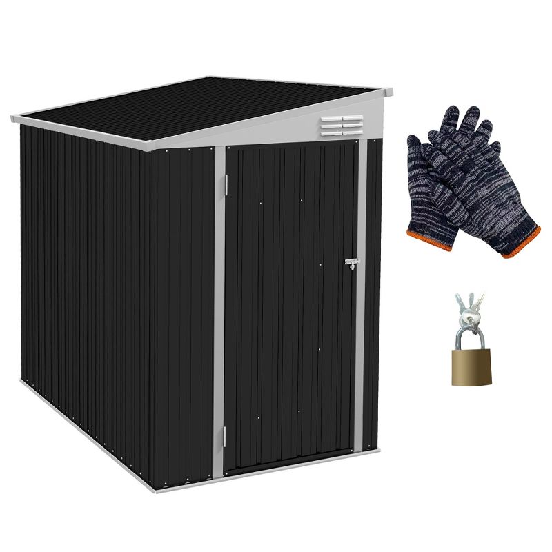 Outsunny 4' x 6' Steel Garden Storage Shed, Lean to Shed Outdoor Metal Tool House with Lockable Door & Air Vents for Backyard Patio Lawn, Dark Gray, 1 of 7