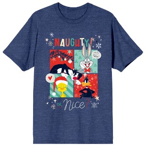 Looney Tunes Characters Naughty or Nice Women's Navy Heather Graphic Tee - 1 of 3