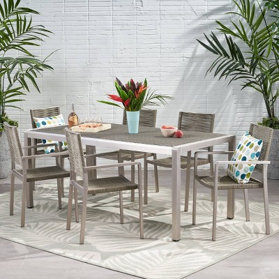 Lapis 7pc Modern 6 Seater Aluminum Dining Set - Silver/Gray - Christopher Knight Home