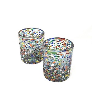 Dos Sueños Mexican Hand Blown Tumblers - Confetti Rock Design - 10oz - Set of 2 - 1 of 4
