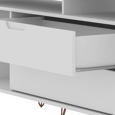 Mid-Century White Wood Media Cabinet with Splayed Metal Legs