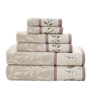 Gracie Mills Rogelio 6-Piece Floral Embroidered Cotton Jacquard Towel Set - 1 of 4