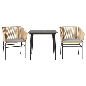 vidaXL Patio Dining Set with Cushions Table and Chairs Set Poly Rattan Glass - Brown 31.5" x 31.5" x 29.1" 2 Items - 1 of 4