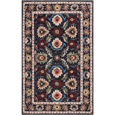 Blossom BLM691 Handmade Tufted Accent Rug - Black/Ivory - 3' X 5' - Safavieh