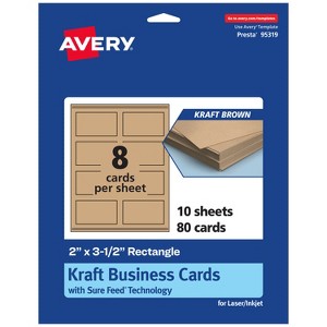 Avery Printable Rectangle Business Cards with Sure Feed Technology, 2" x 3-1/2", Kraft Brown Cardstock, Print-to-the-Edge, Laser/Inkjet, 80 Total - 1 of 4