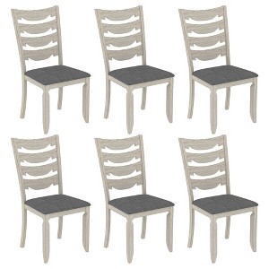 VECELO Rustic Wooden Dining Chairs, Rubber Wood Kitchen Chairs with Padded Seat & Elegant Hollowed Backrest, Gray - 1 of 4