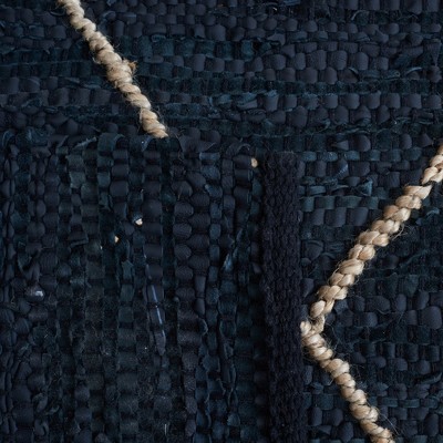 Handwoven Black Cotton & Cowhide 3'x5' Vintage Leather Rug