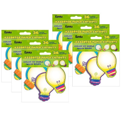 Eureka Color My World Light Bulbs Assorted Paper Cut Outs 36 Per Pack 6 Packs (EU-841006-6)