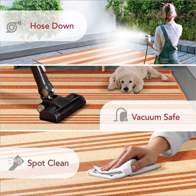 Terracotta Stripe Square Synthetic 64" Easy-Care Outdoor Rug