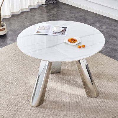 42" Round Kitchen Table,Dining Table With Sintered Stone Tabletop And Stainless Steel Legs,Stainless Steel Dining Table-Cuddlewood