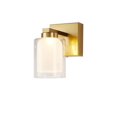Brass and Clear Glass Dimmable LED Vanity Light