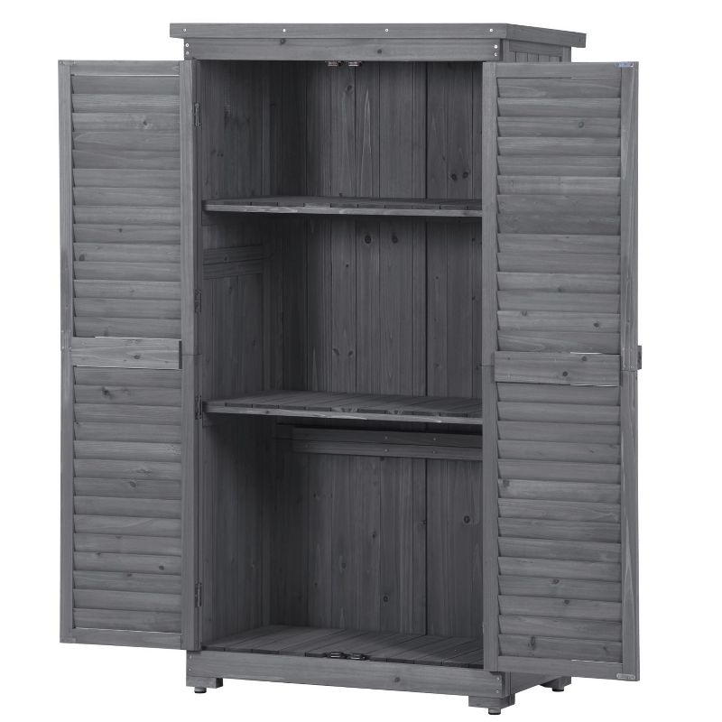 Lorna 3-tier Fir Wood Patio Tool Shed, Storage Shed Cabinet, Outdoor Furniture - Maison Boucle, 3 of 9