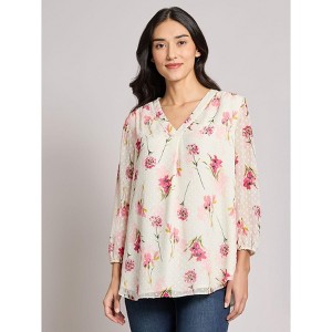 Print V-Neck Pleated Kelly Blouse - 1 of 3