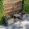 Outsunny 3 Piece Patio Furniture Set w/ Cushions, PE Rattan Wicker Outdoor Table And Chairs Conversation Set w/ 2-Tier Glass Top Coffee Table - 2 of 4