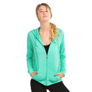 Sofra Women's Cotton Comfort Zip Up Hoodie Jersey Sweater - 1 of 3