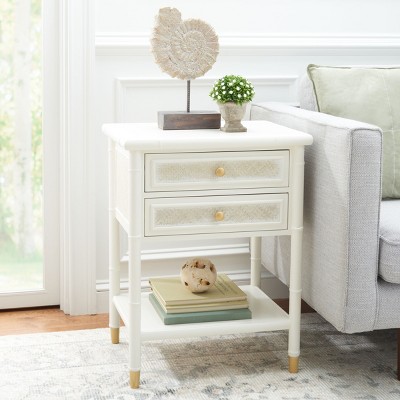Elegant White and Gold Bamboo-Style Storage End Table