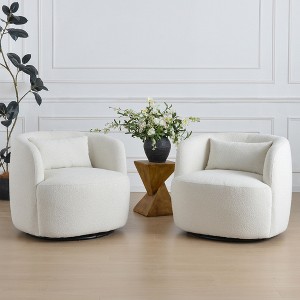 KINWELL 34" Wide Boucle Fabric Upholstered Swivel Armchair (Set of 2) - 1 of 4