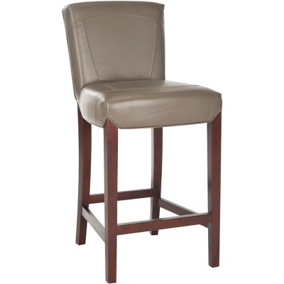 Clay Gray Leather and Wood Transitional Bar Stool