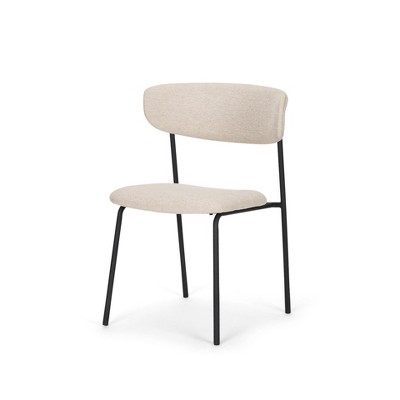 HomeRoots Cream and Black Upholstered Fabric And Metal Open Back Dining Side Chair
