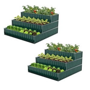 Costway 1/2 PCS 3-Tier Raised Garden Bed,47" x 47" x 24" Metal Outdoor Elevated Planter Box Black/Green - 1 of 4