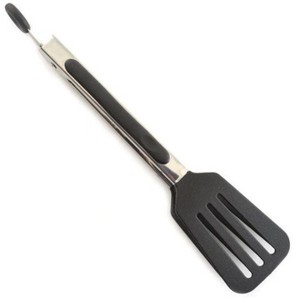 Norpro 8" Stainless Steel Mini Slotted Spatula Locking Serving Tongs - 1 of 4