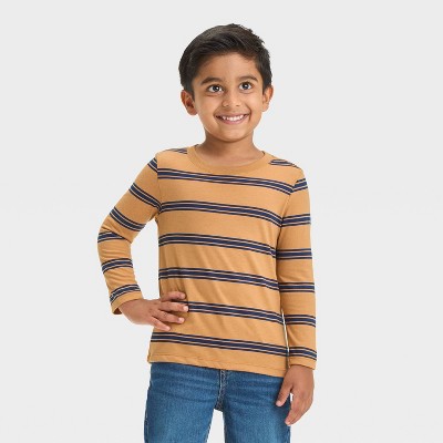 Image of Toddler Boys' Long Sleeve Striped T-Shirt - Cat & Jack™ Brown 2T