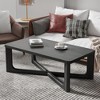 PexFix 50" Modern Coffee Table Rectangular Farmhouse Solid Wood Coffee Table with Cross Sturdy Legs Center Table for Home Office Living Room Black - 3 of 4