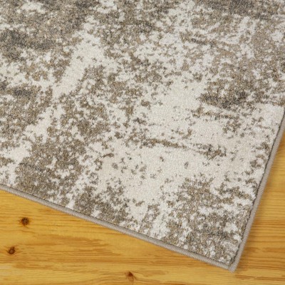 Beige Abstract Synthetic 2' x 7' Area Rug