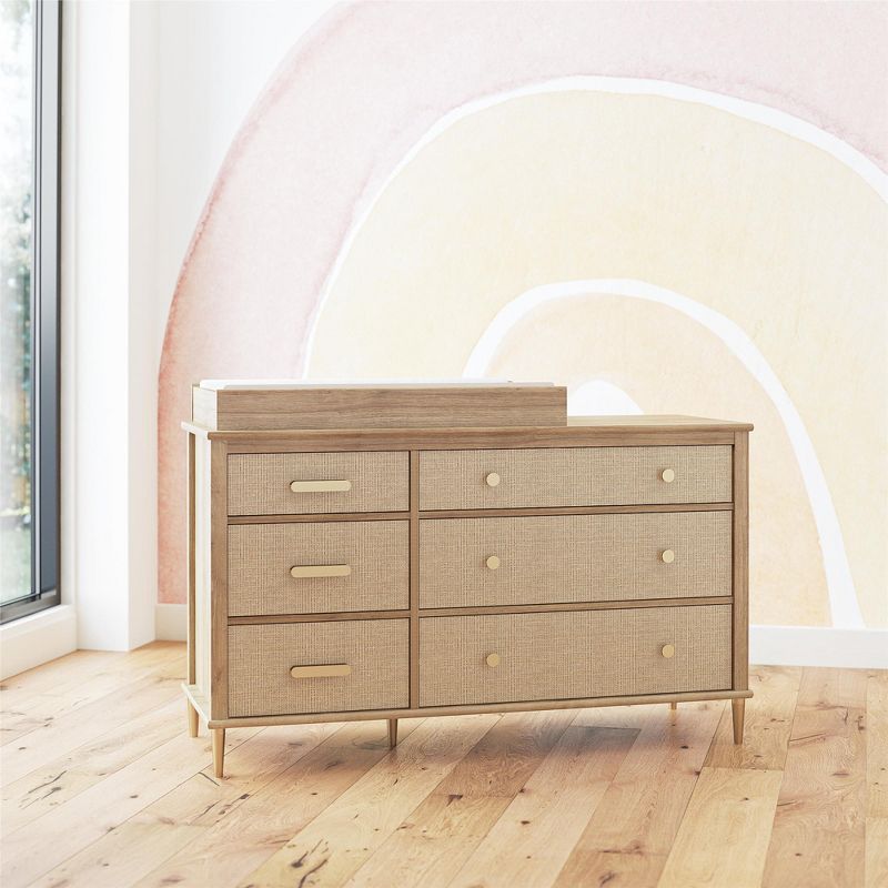 Shiloh Wide 6 Drawer Convertible Dresser & Changing Table, Natural and Faux Rattan, 2 of 5