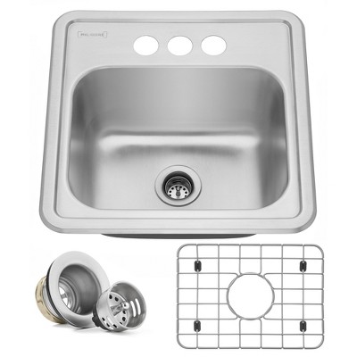 Miligore 15" x 15" Single Bowl 22-Gauge Stainless Steel Top-Mount Drop-In Bar/Prep/Utility Sink with Drain/Grid