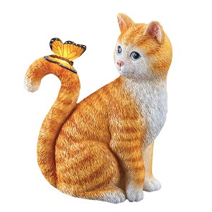 Collections Etc Orange Tabby Cat with Solar Powered Butterfly Garden Statue - 1 of 2
