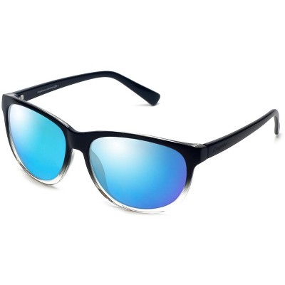 Coyote Eyewear BP-18 Polarized Sunglasses in Black/Clear Fade & Blue Mirror Lens