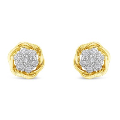 Haus of Brilliance Yellow Gold Plated Sterling Silver Diamond Rose stud Earrings
