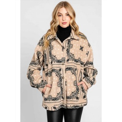 Women's Paisley faux-shearling Button Down Jacket - Elleborn